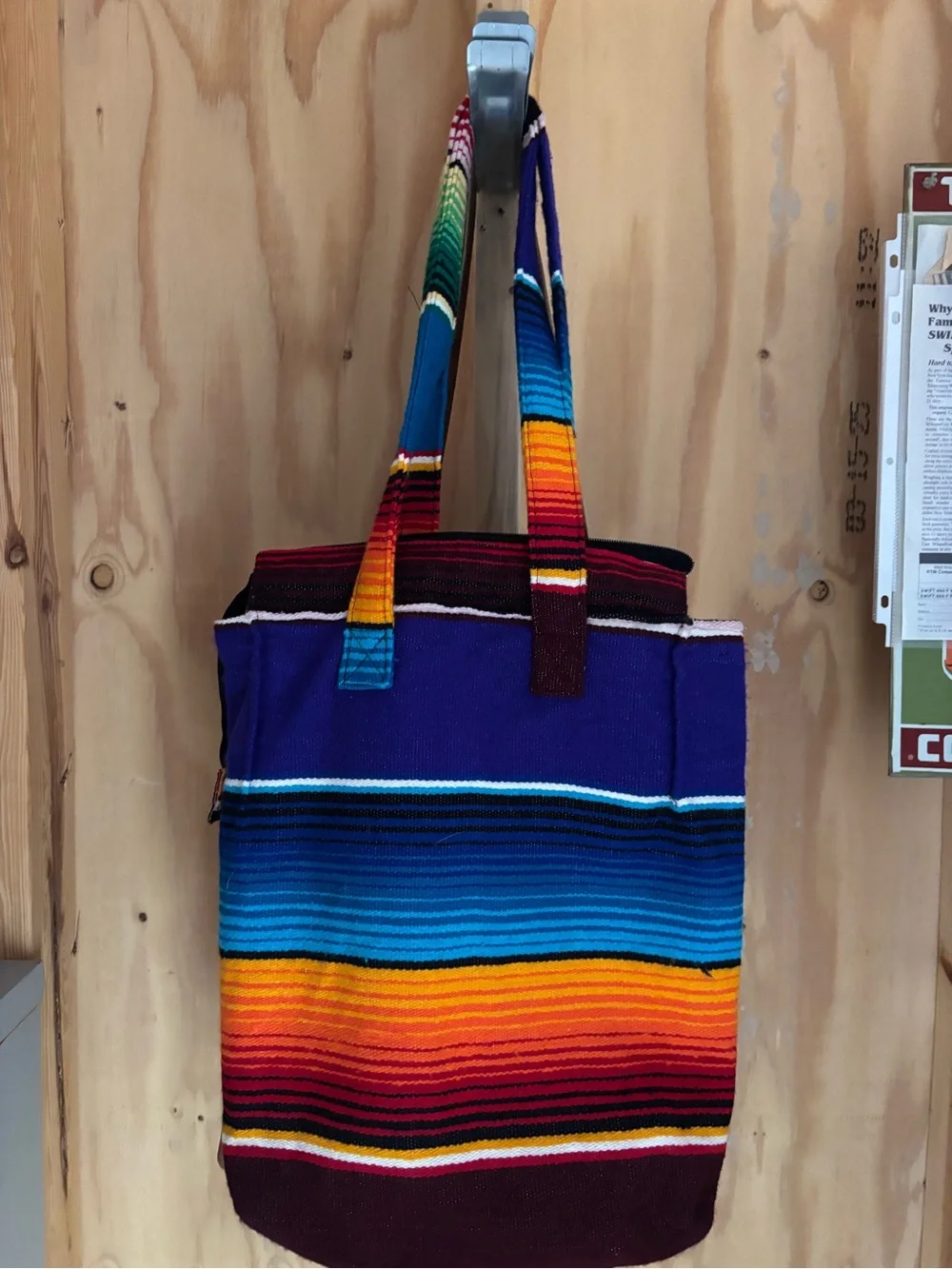 Striped Multi-Color Canvas Tote Bag - Yellow, Blue, Red, Green